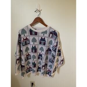Vintage Cotton Harbor Womens Size 20W Sweater Houses Trees USA Made Cotton